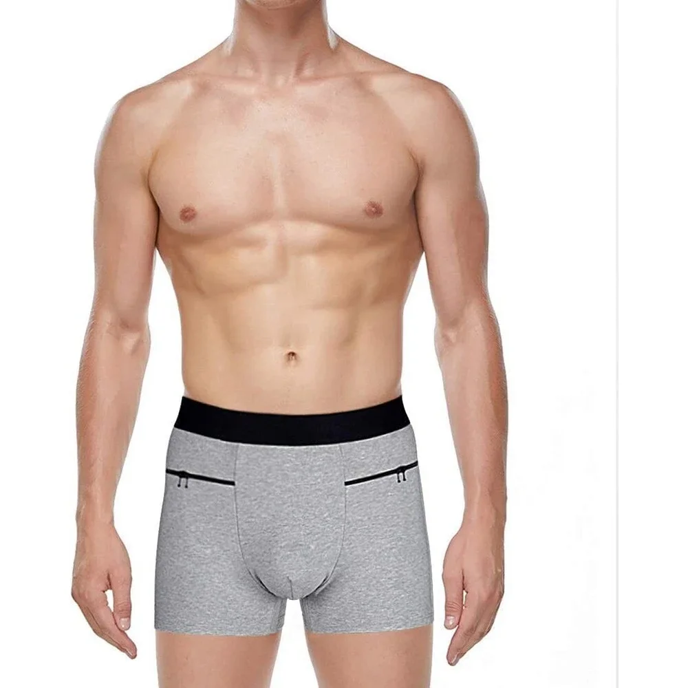 H&R Men's 2 Packs Boxer Briefs Secret Hidden Pocket Travel Underwear Front M